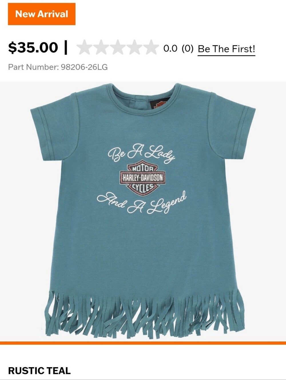 Harley-Davidson Girls' Rustic Teal Fringe Dress - Be A Lady And A Legend- NWOT